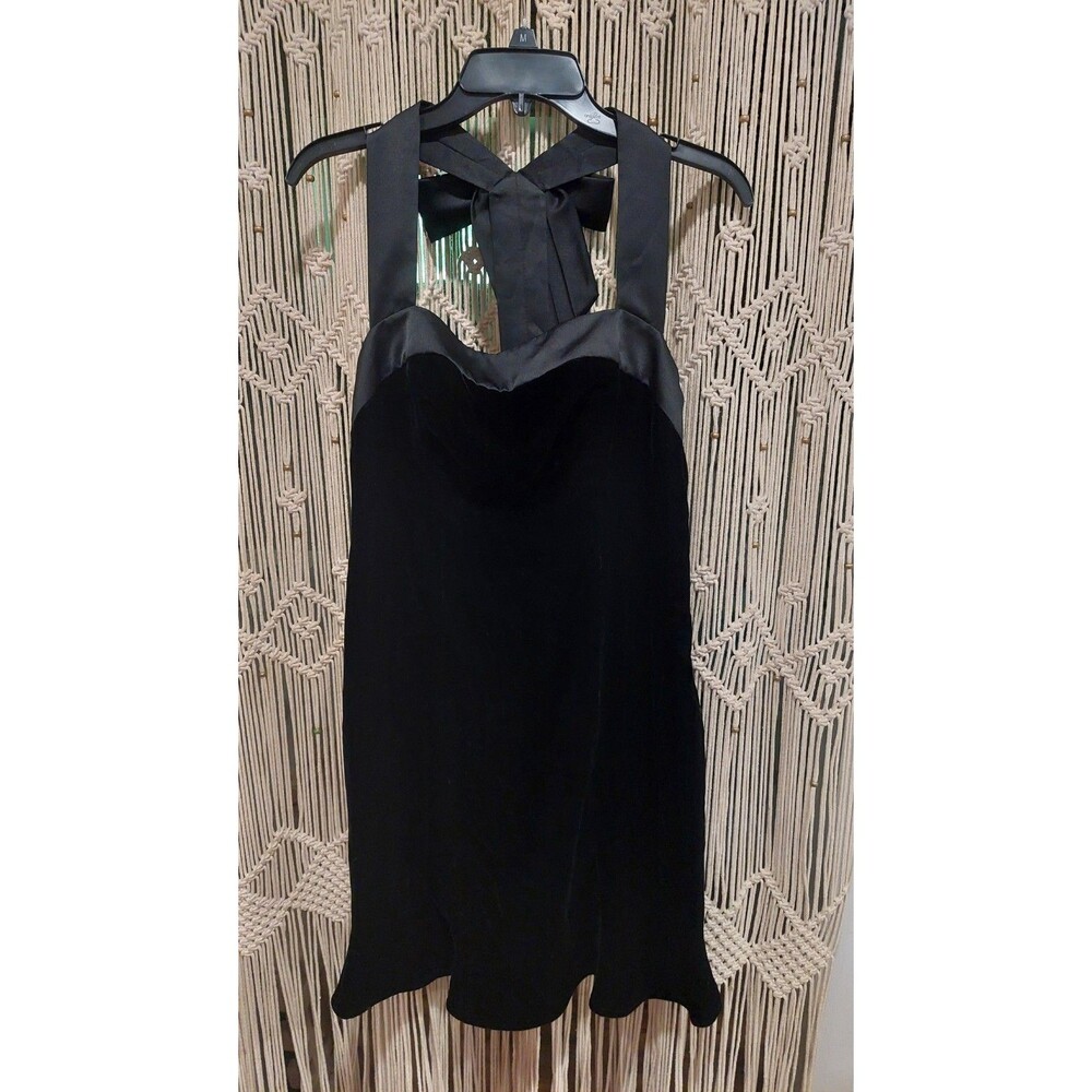 NEW Vintage Nipon Boutique Black Velvet Halter Dress with Satin Ribbon Sz 10